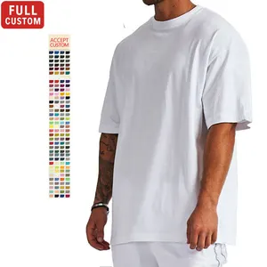 Camiseta personalizada de 210gsm 250gsm 300gsm, camiseta de algodão 100 de grandes dimensões, com estampa bordada, tecido de qualidade personalizável para homens