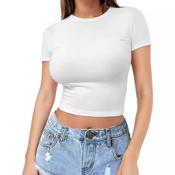 Wholesale Quick Dry Polyester Spandex Girl Slim Fit O Neck Short Sleeve Gym T-Shirts Fitness Breathable Yoga Crop T Shirts