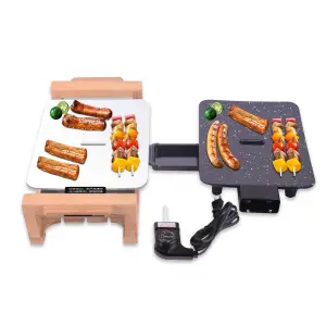 Novelty bbq grills Korean electric bbq grill Smokeless Indoor Stove Top barbecue Grill with bamboo base