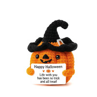 Carte d'énergie positive au crochet, Poupée citrouille d'Halloween au crochet avec expression émotionnelle positive, Cadeaux de remise de diplôme, Expression amusante