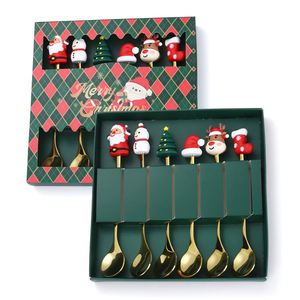 Juego de Cubiertos de Lujo de Acero Inoxidable 304 para Navidad, Cuchara de Café con Diseño de Muñeco de Dibujos Animados, Cuchara de Postre de Papá Noel, Tenedor de Frutas con Caja de Regalo - Product Image 2