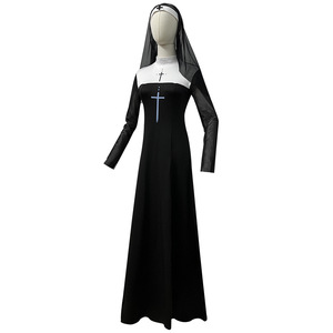 Sexy Nun Costume Women Adult Halloween Cosplay Dress Role Play Performance Outfit Black With Cross Detail - Product Image 2