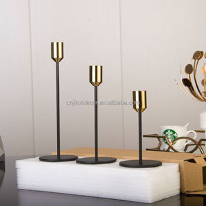 Ensemble de 3 bougeoirs dorés noirs en métal de haute qualité, design romantique pour la maison, centre de table de fête de mariage - Product Image 6