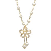 Collier de luxe en perles avec pendentif fleur en strass, élégant pour les soirées, polyvalent pour femme, chaîne de pull, bijoux de luxe
