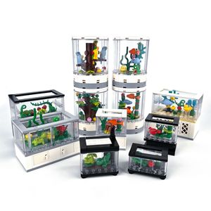 Bloques de Construcción de Partículas Pequeñas MOC, Caja Redonda para Observación de Peces, Escena Urbana, Decoración Neutral para Sala de Estar, Adorno Interior - Product Image 3