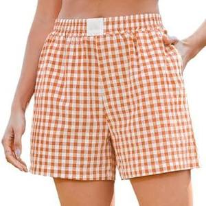 2025 para Amazon, calzoncillos bóxer para <span class=keywords><strong>mujer</strong></span> europeos y americanos, moda informal a cuadros, verano, cintura elástica, ajuste holgado, algodón 100% - Product Image 2