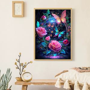 Pintura de Diamantes SONGWOO con Diseño de Flor y Mariposa, Ideal para Decoración de Paredes - Product Image 1