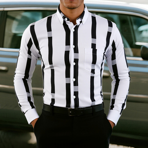 Camisa de Moda para Hombre, Estilo Casual, a Rayas, Antibolitas, con Botones, para Oficina o Calle, con Bolsillo - Product Image 1