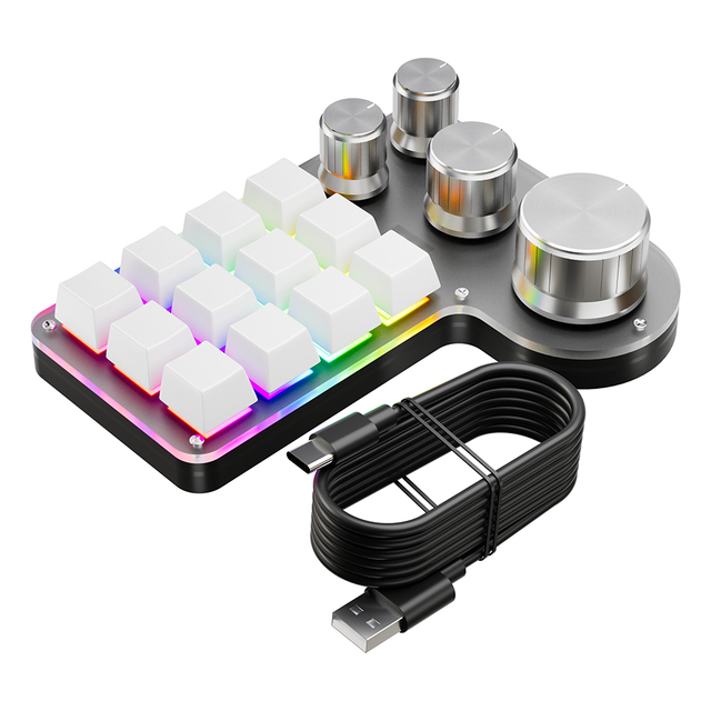 Mini Programming Custom Macro Keyboard for Wired RGB 12 Keys 4 Knobs Gaming Keypad Mechanical Hotswap Desktop Macropad