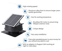 Ventilateur d'extraction solaire DC 30W pour toiture avec contrôle intelligent de la température, personnalisable OEM/ODM, débit d'air jusqu'à 7000 m³/h