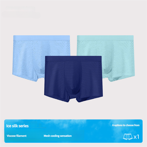 New Mesh Ice <strong>Silk</strong> <strong>Men's</strong> Underwear Sexy Seamless Breathable Full Sprang Boxers Briefs Shorts Custom Logo Gentleman Underpants - Product Image 2