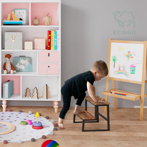 Banc en <span class=keywords><strong>bois</strong></span> à 2 niveaux chaise enfant en bas âge enfants cuisine étagère de rangement <span class=keywords><strong>escabeau</strong></span> avec cadre en métal - Product Image 5