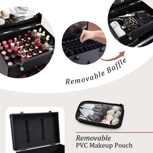 Maleta de Maquillaje con Ruedas y 2 Cajones Grandes, Bolsa de Maquillaje de Viaje, Maleta para Técnicos de Uñas, Carrito de Salón, Carro de Cosméticos - Product Image 3