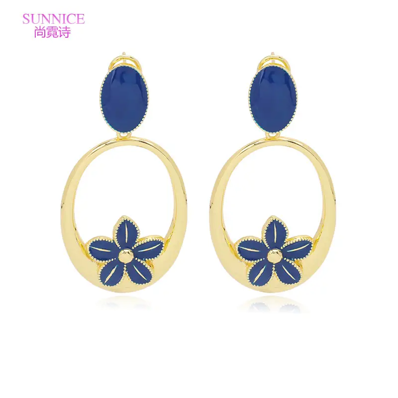 SUNNICE Innovativer Schmuck Messing Frauen Afrikanische Glasur 18 Karat vergoldete geometrische ovale Form Blumen ohrringe