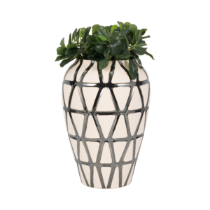 Architectural Vase Geometric <b>Grid</b> Design <b>Metal</b> Decorative Flower Vase for Living Room Home Accents - Product Image 2
