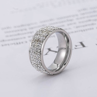 Anillo de acero inoxidable con múltiples filas de circonitas, joyería unisex, regalo para pareja, diseño elegante y moderno