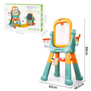 Tablero de garabatos de pintura de doble cara <span class=keywords><strong>3</strong></span> en 1 de altura ajustable con anillo de baloncesto Toss nuevo juego de juguetes de plástico para niños - Product Image 5