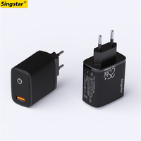 Chargeurs rapides Quick Charge 3.0 pour téléphone portable, couleur noire, EU 25W, type C, port unique