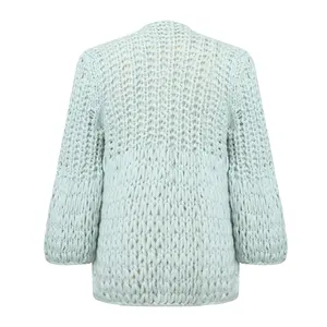 Custom Logo OEM ODM Knitwear Manufacture High Quality Fuzzy Mohair Cable Knitted Cardigan Sweater Women