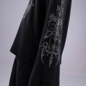 Custom Waffle Knit <b>Thermal</b> Short Sleeve <b>Men's</b> T-<b>Shirts</b> 100% Cotton Black Oversized Fit Blank 250g Front Logo - Product Image 5