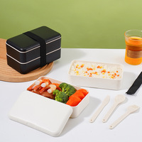 Boîte à bento pour étudiants en PP à un ou deux niveaux avec logo personnalisé, boîtes à lunch avec couvercle et ensemble de couverts