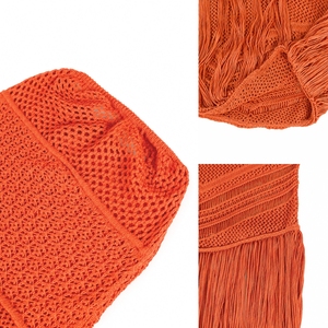 Robe longue d'<span class=keywords><strong>été</strong></span> tendance J358 pour femme, style boutique, sans bretelles, en maille ajourée avec pompons, idéale comme paréo de plage ou pour les vacances - Product Image 5