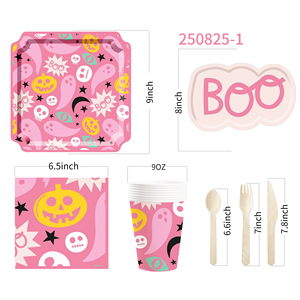 DAMAI Customized Halloween Theme Little Ghost Paper Tableware Set Disposable Paper Plates Cups Napkins Set - Product Image 3