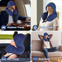 Oreiller de voyage à capuche pour la confidentialité, en mousse à mémoire de forme, pour longs trajets en avion, soutien cervical, kit de voyage portable pour le bureau