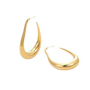 Pendientes de aro minimalistas de acero inoxidable para mujer, Pendientes colgantes de curva hueca chapados en oro - Product Image 5