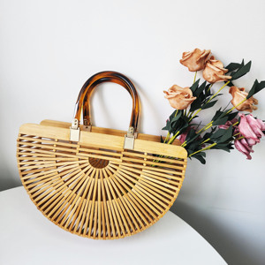 Bolsa de bambú con arco con asa acrílica, bolso bohemio de madera para playa de verano, cestas de lavandería plegables, decoraciones de boda para mujer - Product Image 4