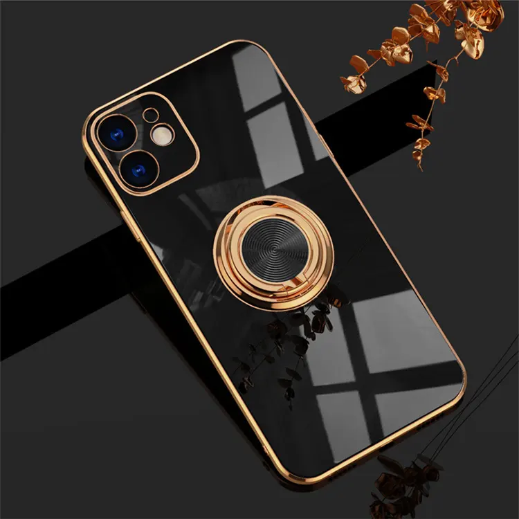 Funda con anillo de galvanoplastia para iPhone 12, funda trasera con anillo de dedo para móvil