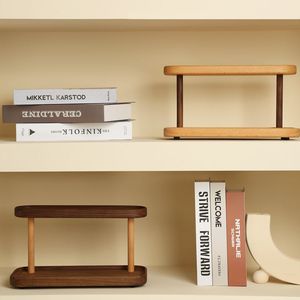Étagère de rangement rectangulaire à double couche en bois massif, organisateur de bureau, présentoir de bureau pour salon - Product Image 3