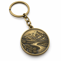 Porte-clés rond personnalisé en métal plaqué avec photo paysagère, logo sur mesure, vente en gros, cadeau souvenir, fabricant OEM ODM en gros