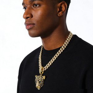 สร้อยคอจี้รูปหัวเสือดาวสไตล์ฮิปฮอป ดีไซน์ใหม่ โดดเด่นไม่ซ้ำใคร สร้อยคอโลหะผสมสำหรับผู้ชาย เครื่องประดับแฟชั่นทันสมัย ขายส่ง - Product Image 1