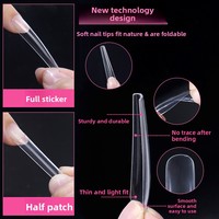 240 Uñas Postizas de Gel Suave Ultrafinas con Cobertura Total, Estilo Francés, Material ABS, Forma de Ataúd Cuadrado, Puntas Cortas