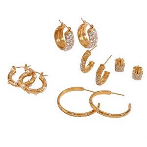 18K Gold Plated Stainless Steel Zircon Hoop Earrings Nickel Free C Shape <b>Circle</b> Jewelry for Women Party Wear EAR - Product Image 4