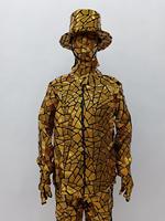Costume de scène pour femme adulte, ensemble complet, effet miroir brisé argenté et doré, en Spandex/Coton