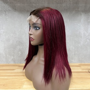 Perruque personnalisée couleur bordeaux ombré 4/99J, couleur vin 99J, tissage de cheveux humains lisses Fumi, extensions de cheveux avec closure en dentelle - Product Image 1