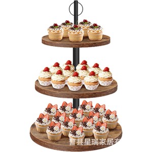 Soporte de madera de 3 niveles para cupcakes, expositor redondo de postres para fiestas de cumpleaños - Product Image 4