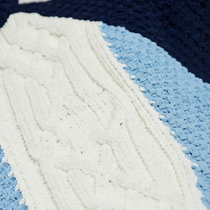<strong>Women's</strong> Woven Casual <strong>Cardigan</strong> Vintage Sport Zip Knit <strong>Cardigan</strong> Light <strong>Blue</strong> White Striped with Cable Texture and Side Stripe Detail - Product Image 3