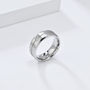 Men's <b>Titanium</b> Steel <b>Ring</b> With Single Zircon Inlaid Wedding Jewelry Black Gold Silver Color Bezel Setting Fashion Accessory - Product Image 3