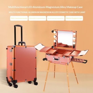Professional Fashionable <b>Makeup</b> Train <b>Case</b> Adjustable LED Lights Audio Speaker New Annual Rolling Trolley Stone Pattern Closure - Product Image 3