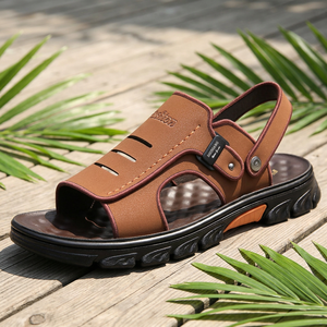 2026 <b>Summer</b> Men's Leather Shoes Thick Sole Beach Sandals Fashion Non-Slip Wear-Resistant Dual-Wear <b>Slippers</b> for Outdoor - Product Image 1