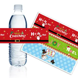 Étiquettes autocollantes de bouteille d'eau de Noël Étiquette de père Noël de dessin animé rouge Étiquette de bouteille d'eau minérale