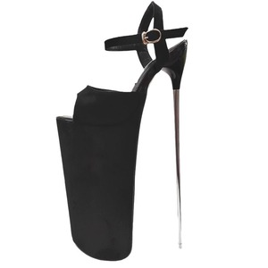 Nouvelles sandales pour femmes à talon ultra haut et fin de 30 cm avec boucle en daim noir, chaussures sensuelles - Product Image 5