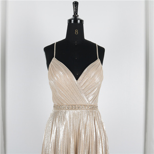 Neue Mädchen Sexy V-Ausschnitt Schnüren Perlen Eine Linie <span class=keywords><strong>Partty</strong></span> Abendkleider Frauen Gold Prom Kleid - Product Image 4