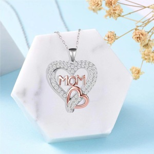Bijoux de mode pendentif collier Double coeur plein cristal pendentif chaîne maman collier pour la fête des mères cadeaux mère maman - Product Image 6