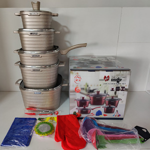 Rts cảm ứng hiện đại nhà bếp không dính nấu ăn nồi 21 cái chết đúc nhôm Granite vuông Cookware Set với chống bỏng xử lý - Product Image 2