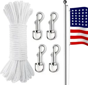 100ft Flag Pole Rope Flag Pole Halyard Rope Kit 4 Pcs Zinc Alloy Swivel Snap Hooks Double Braided Nylon Flagpole Line Rope