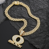 Collier pour homme avec pendentif lettre OBLOCK entièrement serti de zircone cubique (CZ) et chaîne maille cubaine, style bling, tendance et personnalisé